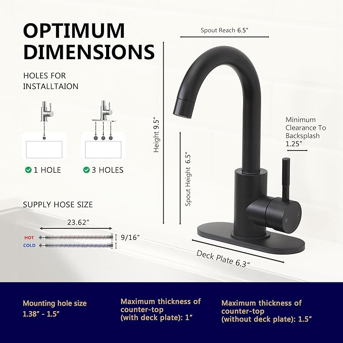 Comllen Matte Black Bar Faucets, Black Bathroom Faucet 1 Hole, 360° Swivel, Small Single Handle Bar Sink Faucet with Deck Plate for Bathroom Bar Kitchen RV Camper Outdoor Laundry Vanity Lavatory