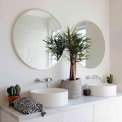 Nickel Round Mirror 20 inch, 2 Pack Circle Mirror with Metal Frame | High Definition Mirror, Rust-resistant, Easy installation, Round Mirrors for Bedroom, Guest Room, Baby room, Vanity