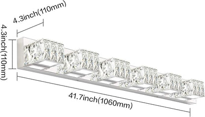 Modern Bathroom Light Fixtures - LED Crystal Vanity Lights Over Mirror - Chrome 6 Lights Bathroom Wall Light Cool White Light 6000K