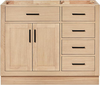 ARIEL Hepburn 42-inch Bathroom Vanity Base Cabinet,Solid Wood, 2 Soft Closing Doors, 5 Dovetail Drawers, White Oak