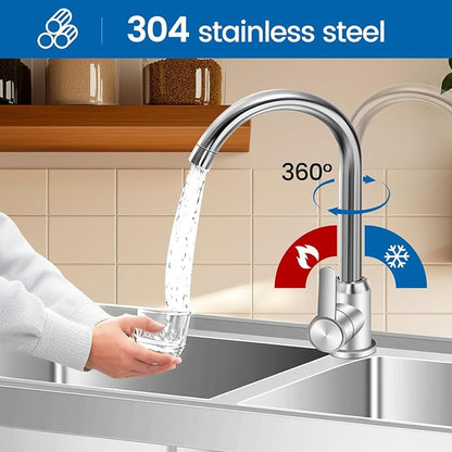 Stainless Steel Utility Sink Free Standing, 33 in Laundry Sink | Double Bowl Commercial Sink with Cold and Hot Water Pipe, for Laundry Room Bathroom Farmhouse Litchen