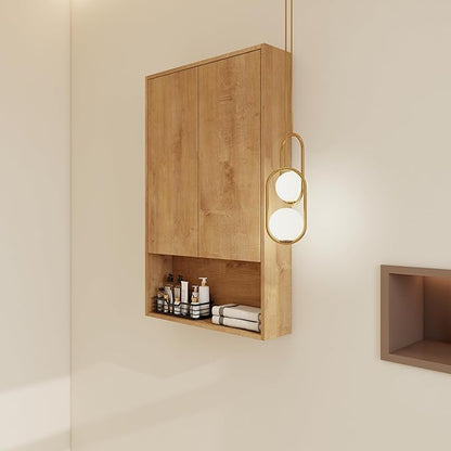 24'' Floating Bathroom Wall Cabinet with Soft Close Doors, 24 Inch Wall Mount Cabinet, Space Saving Storage for Towels & Toiletries, KD Assembly Moisture Resistant Design, Imitative Oak