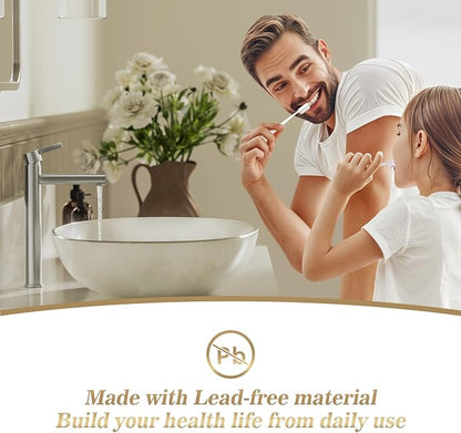 Single Hole Tall Brushed Nickel Vessel Bathroom Sink Faucet, One Hole Single Handle Modern Bathroom Faucet, with Pop Up Drain and Water Supply Line,FH01-BN-V