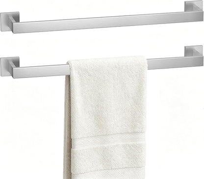 23.6 Inches Brushed Nickel Bathroom Towel Bar Set, 2-Piece Square Wall Mounted Towel Rack, Wall Mounted 304 Stainless Steel Towel Holder for Bathroom