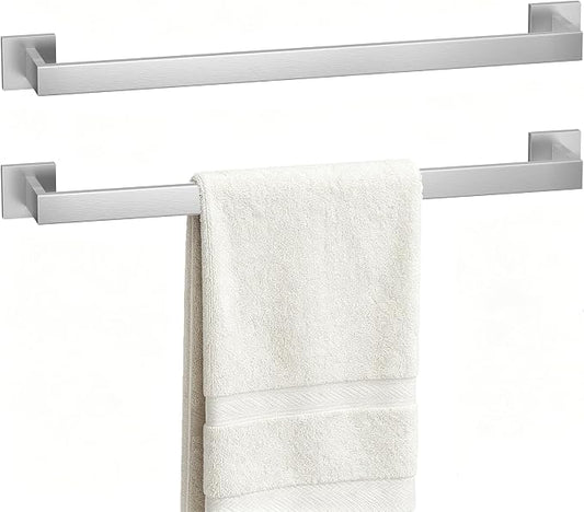 23.6 Inches Brushed Nickel Bathroom Towel Bar Set, 2-Piece Square Wall Mounted Towel Rack, Wall Mounted 304 Stainless Steel Towel Holder for Bathroom