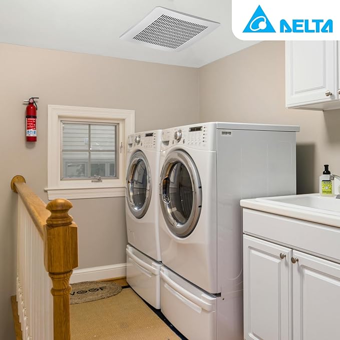 Delta Breez Signature Exhaust Ceiling Bath Fan 130 CFM Energy Efficient Quiet Operation Motor with Humidity Sensor and LED Indicator Light, White