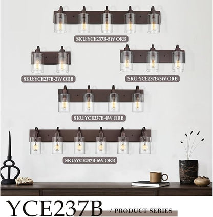 Emliviar 44.7 Inch Large Vanity Light for Bathroom, 6 Light Farmhouse Sconces Wall Lighting Over Mirror with Clear Glass, Oil Rubbed Bronze Finish, YCE237B-6W ORB