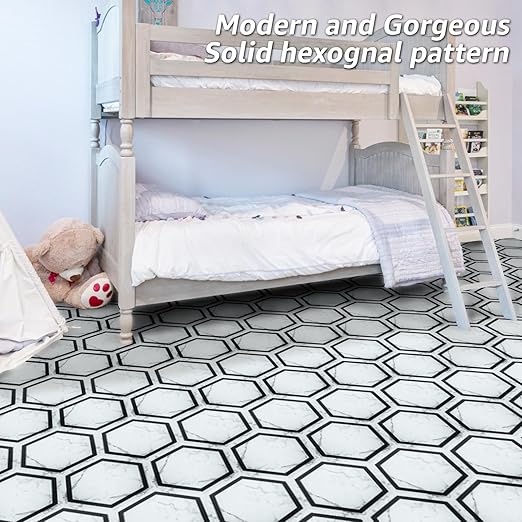 Art3d 10-Pack Hexagon Peel and Stick Flooring Tile Marble Look, Self Adhesive Waterproof Vinyl Floor Tile for Living Room, Kitchen, Bathroom, Bedroom, 11.8" x 10.2" White Marble