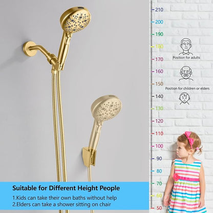 Shower Head with Handheld, 9-Setting High Pressure Shower head with handhelds, Built-in Handheld Power Spray, 79in Extra Long Stainless Steel Hose & Shower Head Holder (Golden)