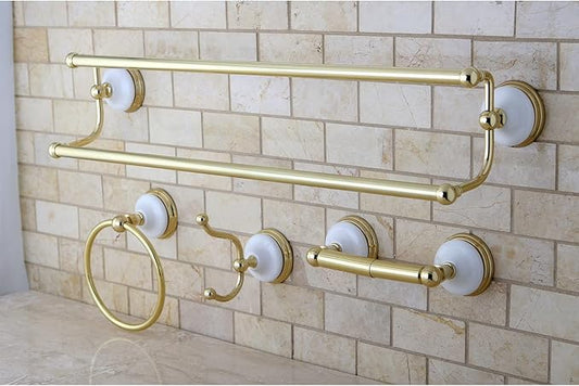 Kingston Brass BAK1113478PB Victorian 4-Piece 24-Inch Dual Towel Bar Bathroom Accessory Set in Polished Brass