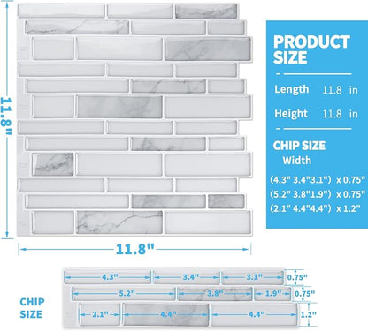 Art3d Stone Peel and Stick Backsplash, 10-Sheet, 12" x 12", White Marble | Lightweight, Self Adhesive, Moisture Resistant, Easy to DIY, Modern Style, for Kitchen, Bedroom, Ideal for New Home Buyers