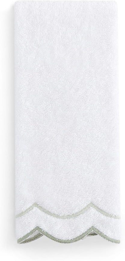 Peri Home 100% Cotton Hand Towel for Bathroom, Embroidered, Soft & Absorbent, 500 GSM, 1 Piece, 16" x 27", White with Sage Scallop | Bathroom, Embroidered, Soft & Absorbent