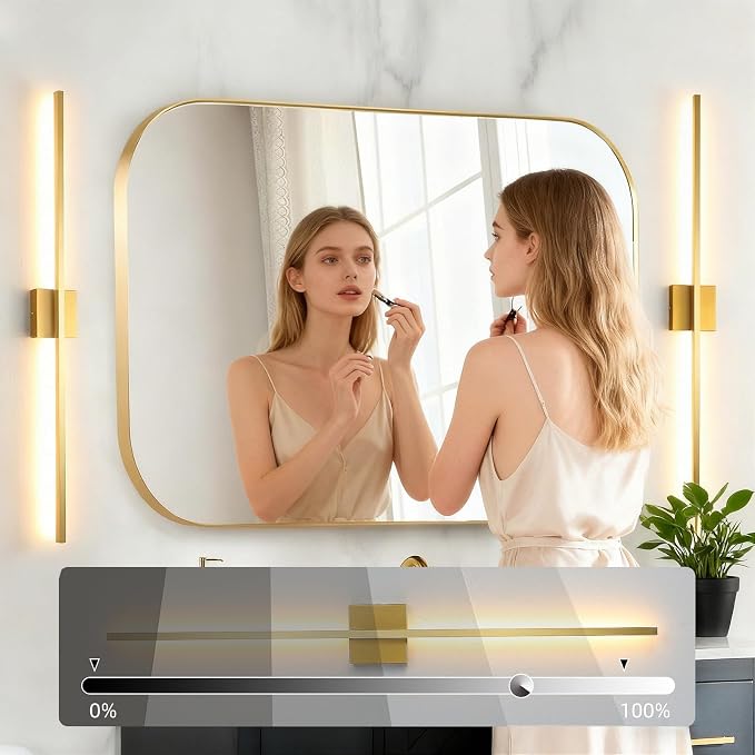 Gold Wall Sconces Set of Two,LED Hardwired Dimmable | Wall Sconce,Gold Wall Sconce for Bathroom, Living Room, Bedroom, Hardwired 3000K 40 Inch (2 Pack)