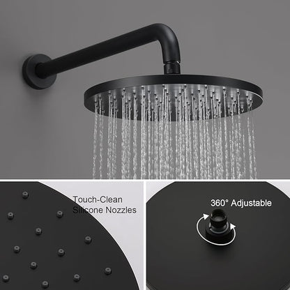 Iriber Shower System Wall Mounted Shower Faucet Mixer Set with Luxury High Pressure Shower head and 3-Setting Handheld, Bathroom Shower Trim Kit Contain Pressure Balance Valve, Matte black