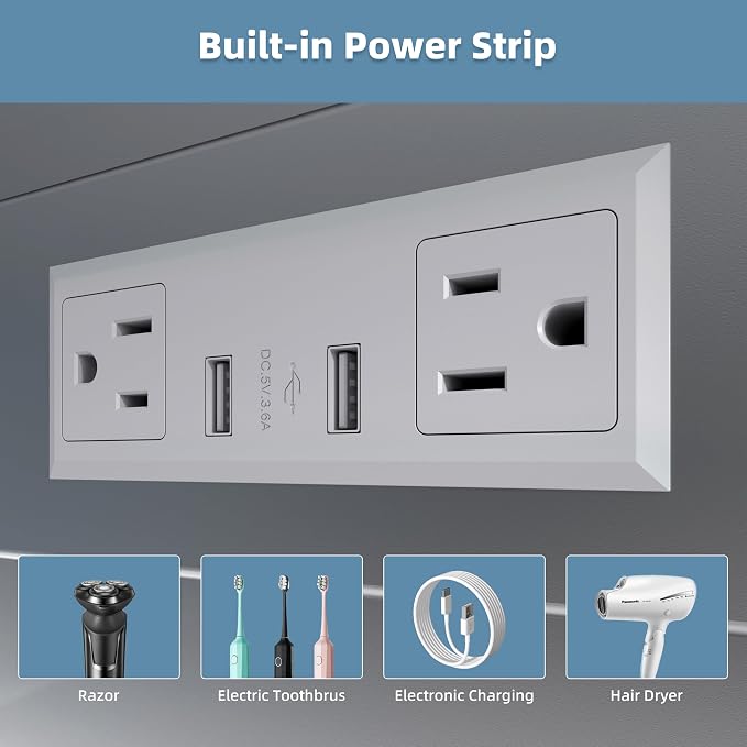 LED Medicine Cabinet 48x30 Anti-Fog Mirror Dimmable Recessed Mount | 3 Color Dimmable LED. Time Temp Display. Anti-Fog IP44. 2 Outlets+2 USB. Plug-in/Hardwired. Recessed/Wall Mount