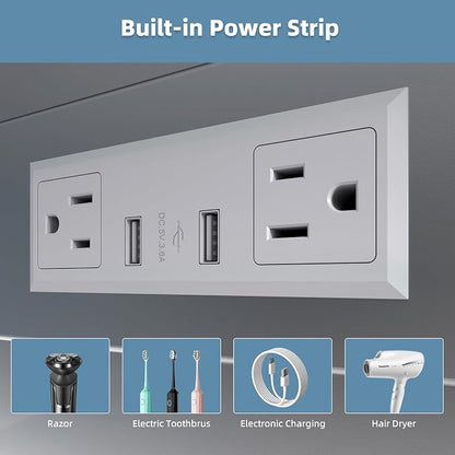LED Medicine Cabinet 48x30 Anti-Fog Mirror Dimmable Recessed Mount | 3 Color Dimmable LED. Time Temp Display. Anti-Fog IP44. 2 Outlets+2 USB. Plug-in/Hardwired. Recessed/Wall Mount