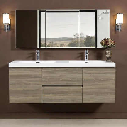 Floating Vanity Bathroom, 60 Inch Bathroom Vanity with Sink, Wall Mounted Double Sink Bathroom Vanity, Soft Closed 2 Drawers, Integrated Sink (Ash Grey)
