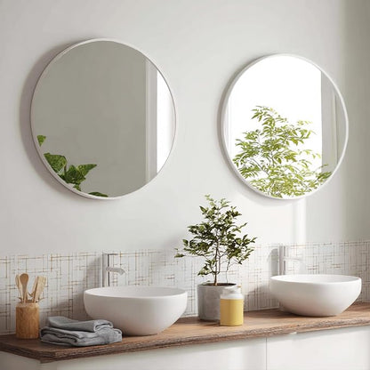 White Bathroom Mirror 30 inch, 2 Pack Wall Mirror,Matte Metal Frame | High Definition Mirror, Easy Installation, Circular Mirrors for Living room Cloakroom, Hallway, Bathroom
