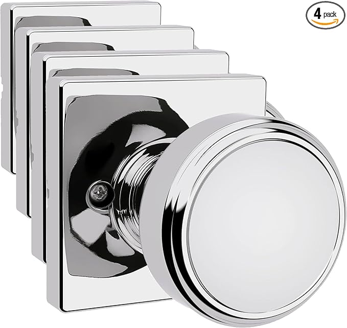 Kwikset Maven Dummy Door Knob, Single Sided Handle for Closets, French Double Doors, and Pantry, Polished Chrome Non-Turning Square Interior Push/Pull Door Knob, with Microban Protection (Pack of 4)