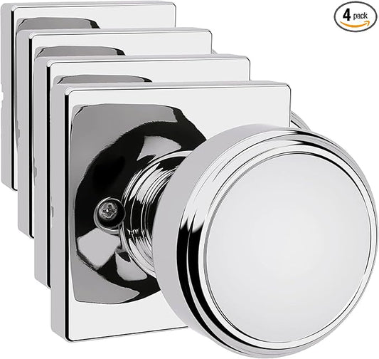Kwikset Maven Dummy Door Knob, Single Sided Handle for Closets, French Double Doors, and Pantry, Polished Chrome Non-Turning Square Interior Push/Pull Door Knob, with Microban Protection (Pack of 4)
