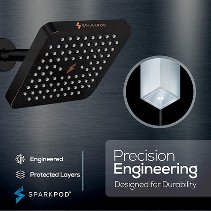 SparkPod Rain Shower Head, 6 Inch Square, Vintage Oil-Rubbed Bronze Finish | High Pressure Shower Heads, 90 Nozzles, Adjustable Showerhead, No Tools Needed, Universal Connection