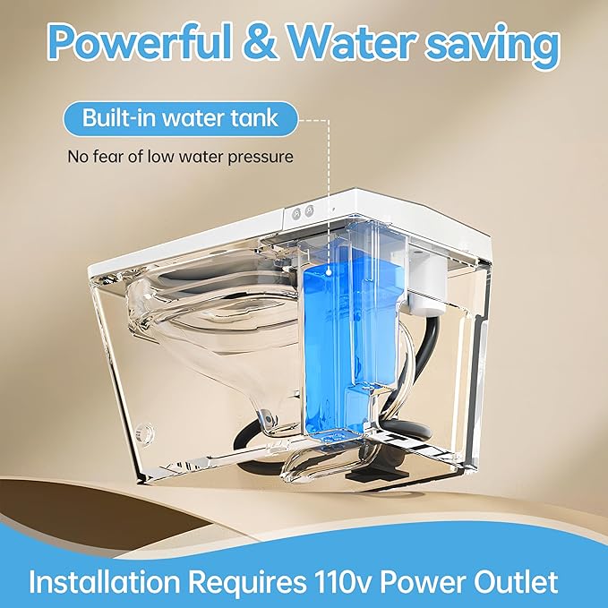 WinZo Smart Toilet with Built-in Tank, ADA Comfort Seat Height One-Piece Toilet with Warm Water Bidet, Heated Seat & Auto Drying, Foot Kick Flush, Modern Elongated Smart Toilet with Bidet Built In
