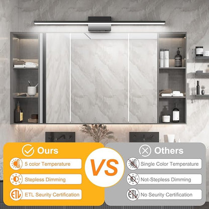 Ralbay 5 Color Temperature Dimmable Black Bathroom Vanity Light Bar 40inch Acrylic LED Modern Matte Black Bathroom Wall Lighting Fixtures Over Mirror