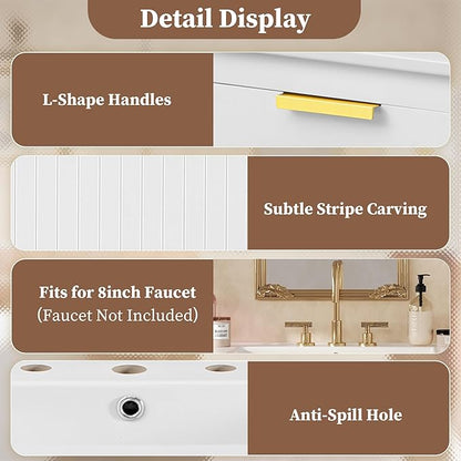 30 Inch Bathroom Vanity with Sink, Wall Mounted Bathroom Storage Cabinet with Soft Closing Door and 2 Drawers, Floating Bathroom Vanities with Decor Line
