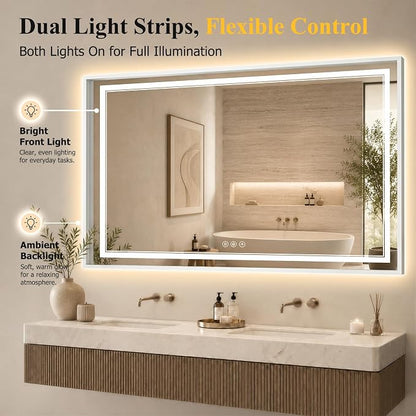 36"x60" LED Bathroom Mirror with Lights, Backlit + Front Lit, Anti-Fog | Lighted Bathroom Mirror with One-Piece Aluminum Alloy Frame, HD Shatterproof Tempered Glass, Dimmable, Memory Function