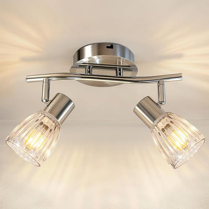HiBay 2-Light Track Lighting, Directional Ceiling Light Fixture | with Glass Shades, Modern Chrome Spotlight Indoor for Kitchen, Bedroom, Living Room, E12 Base, No Bulbs