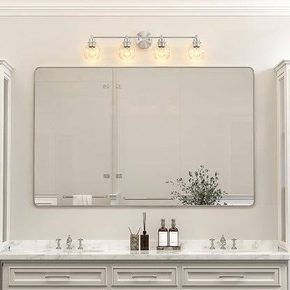VONLUCE 4 Light Bathroom Vanity Light Fixtures, Brushed Nickel Finish | Globe Glass Shades, E26 Sockets, Easy to install, ETL Certificated, Vanity Lights for Bedroom Hallway Living Room
