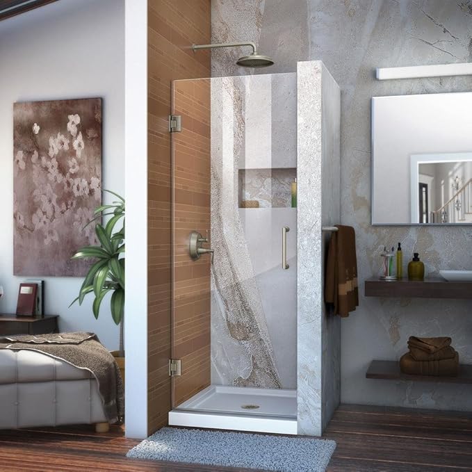 DreamLine Unidoor 24 in. W x 72 in. H Frameless Hinged Shower Door in Brushed Nickel, SHDR-20247210F-04
