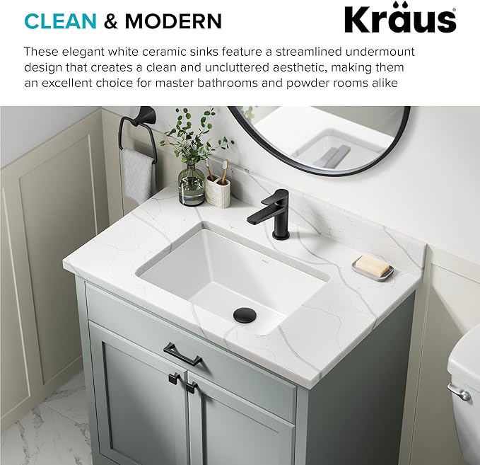 KRAUS Elavo 20.25 in. Rectangular Porcelain Ceramic Undermount Bathroom Sink in White with Overflow Drain, KCU-244