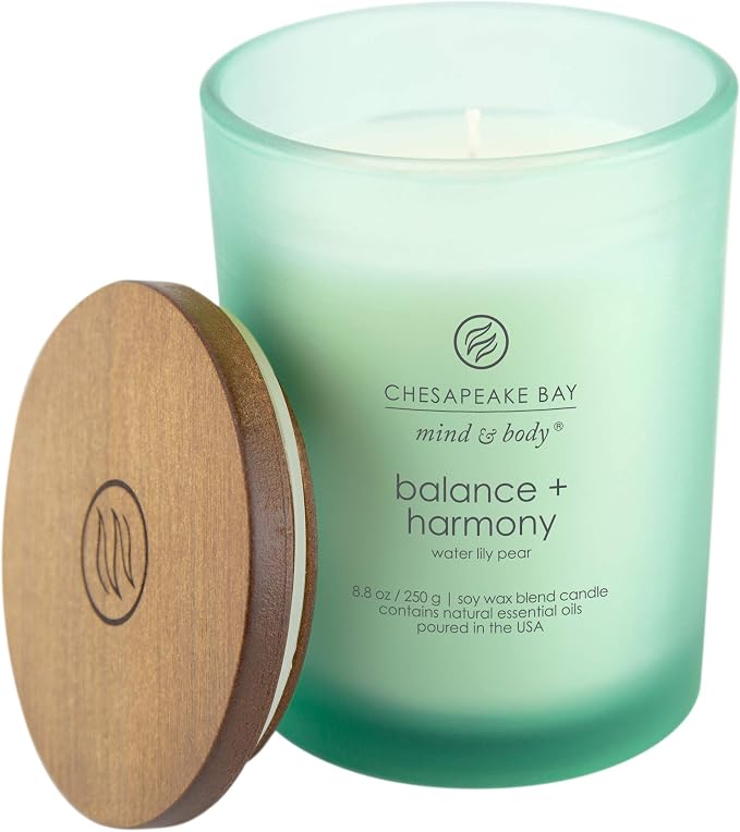 Chesapeake Bay Balance + Harmony Scented Candles Water Lily Pear Fragrance Medium Size Natural Soy Wax 50 Hours Burn Time, 8.8oz (Pack of 8)