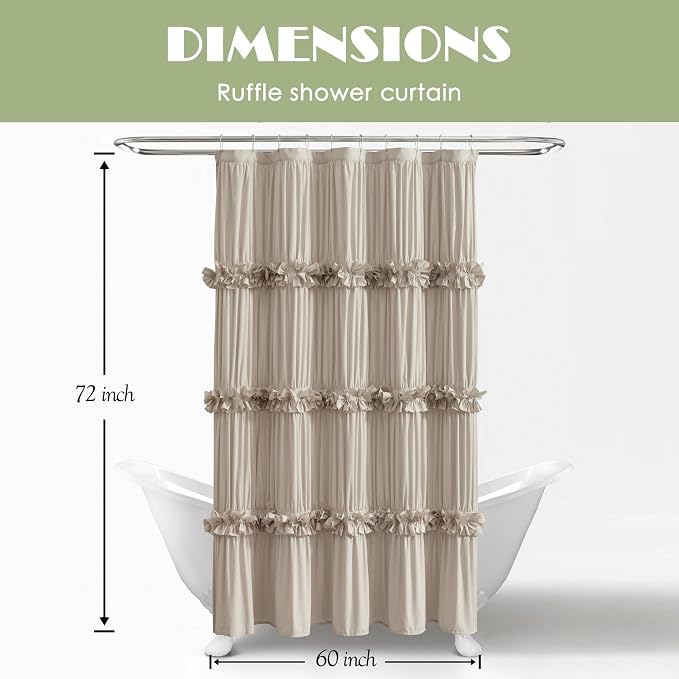 Camel Ruffle Shower Curtain 60" x 72" with 10 Buttonholes | Ruched Microfiber Vintage Handcrafted Bow Tie, Stall Size Victorian Bath Curtain, Machine Washable and Dry Quickly (LQ-10)