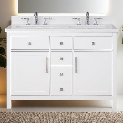 Lavanti Oakford 48 Inch Bathroom Vanity with Sink – Stylish White Vanity Bathroom with Storage Cabinet – Modern Bathroom Vanities with Double Vanity Sink & Quartz Countertop