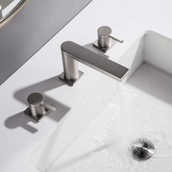 Luxury Brass Widespread Bathroom Sink Faucets for 3 Hole 2-Handle 8 Inch Deck Vanity Faucet & Stainless Steel Pop-up Drain Assembly, Brushed Nickel