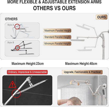 All Metal 10 Inch Rain Shower Head with Handheld Built-in Power Wash Mode, High Pressure Waterfall Rainfall Square Shower Heads with 16" Adjustable Extension Arm, Dual Showerhead(Brushed Nickel)