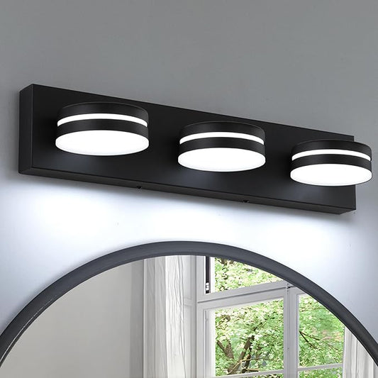 3-Light Bathroom Vanity Light Over Mirror, (24inch Dimmable) Matte Black LED Vanity Lighting Fixtures, Modern Bathroom Wall Light Fixtures with 360°Rotating Head (Cool White 5500K)