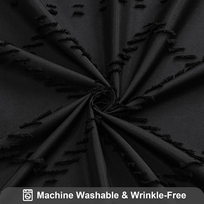 Black Boho Woven Fabric Shower Curtain with Tassel 72x72, Tufted Textured | Modern Farmhouse Curtain for Bathroom, Standard Bathroom Curtain, Minimalist Decor, Waterproof