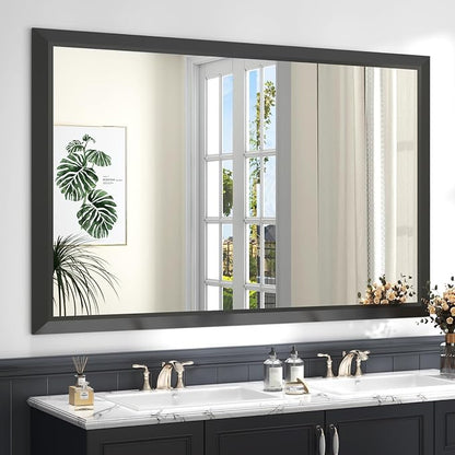 SMIROR 55x40 Matte Black Bathroom Vanity Mirror for Over Sink | Metal Wide Frame, Rectangle, Right- Angle Corner, Anti-Rust, Horizontally or Vertically Wall- Mounted for Home Remodel