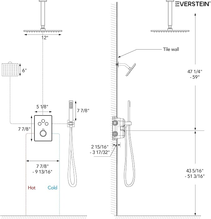 Ceiling Mount 12" High-Pressure Rainfall Shower Faucet, Dual Rainfall Shower Head System with Valve (Brushed Nickel)