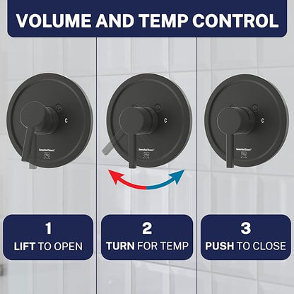HammerHead Showers Solid Metal Single-Handle Trim Kit with Rough-In Shower Valve, Volume and Temperature Control, Pressure Balance, Matte Black