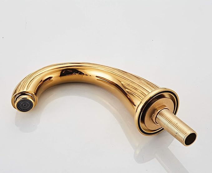 Bathroom Sink Faucet 3 Hole Deck Mounted Widespread Brass Bathroom Faucet Crystal Handle Mixer Tap,Gold(Ti-PVD)