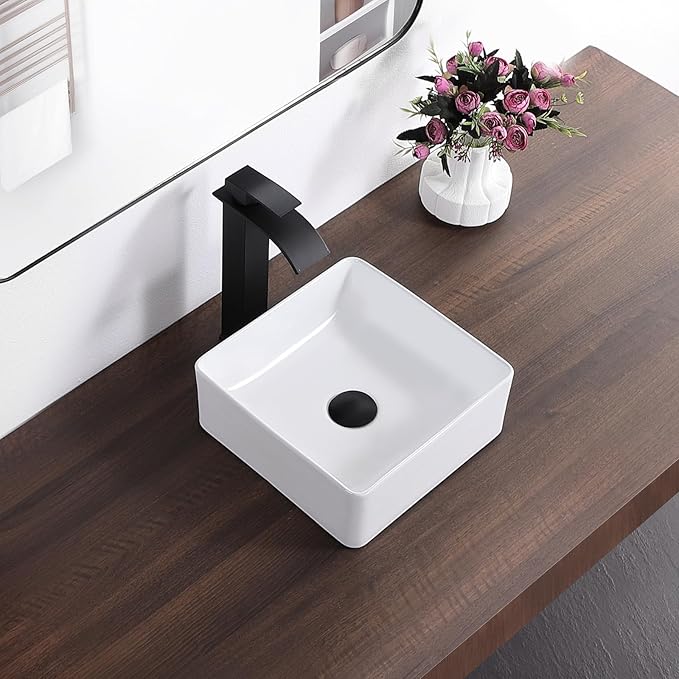 Vessel Sink Rectangular 12 Inch Bathroom Sink Square Small Sinks 11.8"x11.8" Modern Above Counter Porcelain Ceramic Vessel Vanity Sink Art Basin