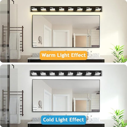 LED Modern Bathroom Vanity Light Fixtures 8-Light 5CCT Dimmable Matte Black Vanity Lights for Bathroom Lighting Fixtures Over Mirror, with 350° Rotatable Acrylic Heads, 55-inch