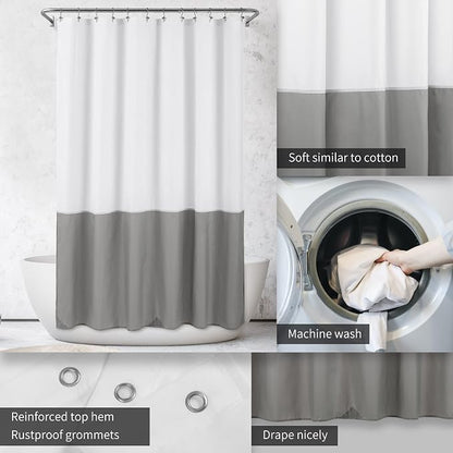 ALYVIA SPRING Waterproof Fabric Shower Curtain or Liner White/Grey, 72x72 | 3 Magnets, Soft Cloth & Hotel Quality, Machine Washable, Light-Weight, Standard Size