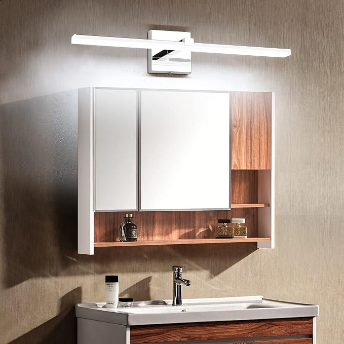 24 inch Chrome Vanity Lights for Bathroom Modern Bathroom Light Fixtures Over Mirror 18W LED Vanity Lights 6000K Cool White