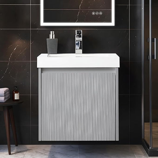 Blossom 20 Inch Bathroom Vanity with Sink | All Wood Wall Mounted Floating Bathroom Vanity Cabinet | Soft-Close Drawer | Modern Minimalist Style Vanities (20" w/Acrylic Sink, Light Grey)
