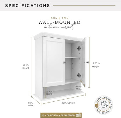 MCS 23x26 White Medicine Cabinet Organizer, Wall Mounted Bathroom Cabinet for Over-The-Toilet Storage, Bathroom Furniture & Restroom Organizer